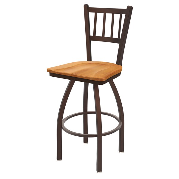25" Swivel Counter Stool, Bronze Finish, Med Maple Seat